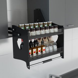 Hanging Cabinet Lifting Basket Kitchen Cabinet Space Aluminum Wall Cabinet Drop-down Seasoning Basket Storage Lifter