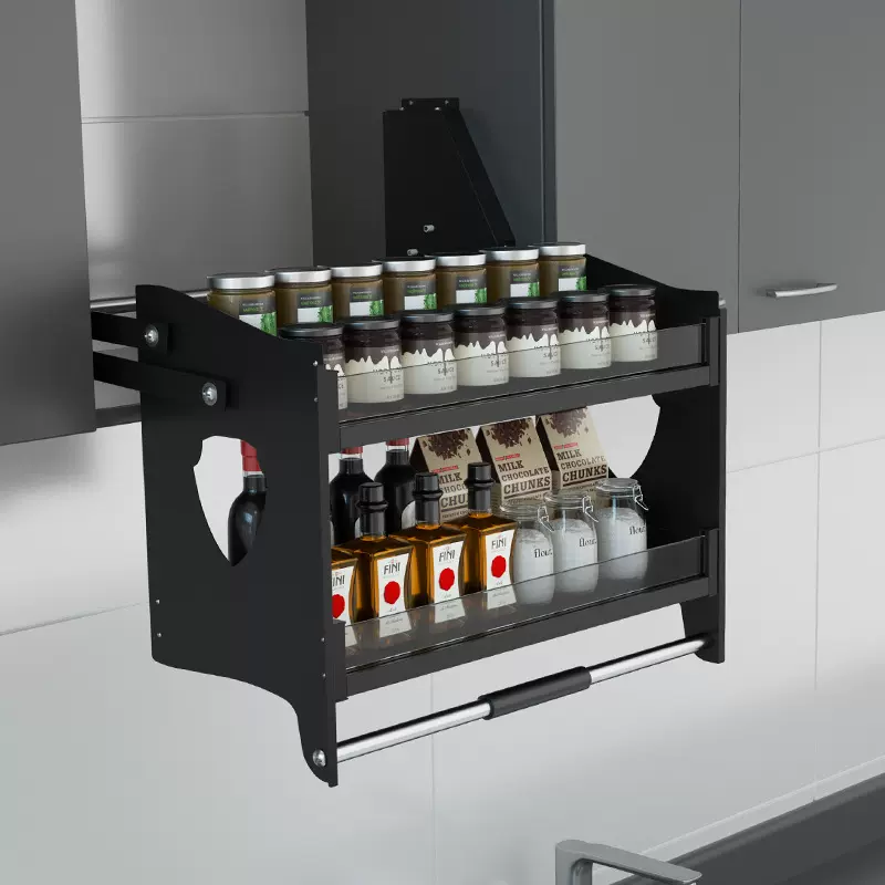 吊柜升降拉篮 厨房橱柜太空铝壁柜下拉式调味篮收纳升降机