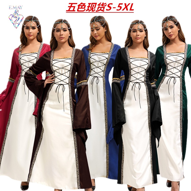 2025 European and American Popular Long-Sleeved Lace Dress Gothic Retro Medieval Women's Stage Performance Clothing 2025 European and American Popular Long-Sleeved Lace Dress Gothic Retro Medieval Women's Stage Performance Clothing