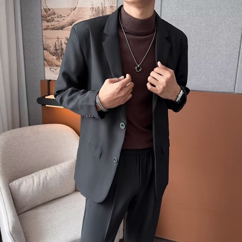 2026韩版潮流男士上衣帅气宽松港风西装外套男春秋季百搭休闲西服