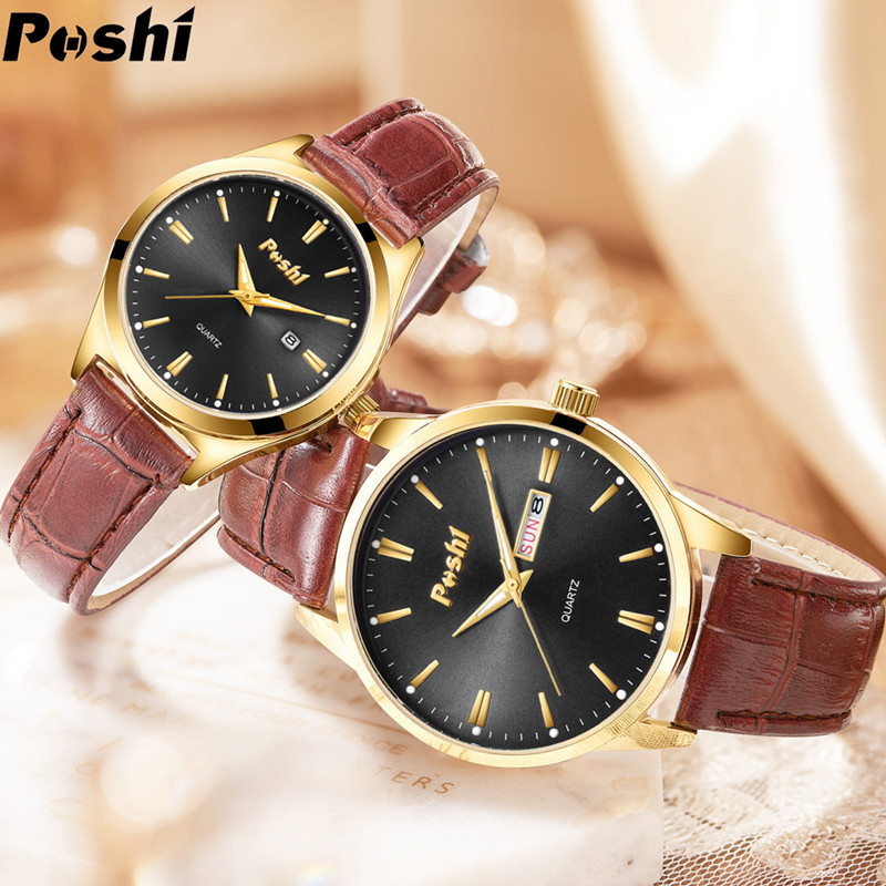 POSHI Watch entrega de una pieza de Venta caliente calendario doble reloj de pareja impermeable reloj no mecánico reloj de hombre reloj de mujer