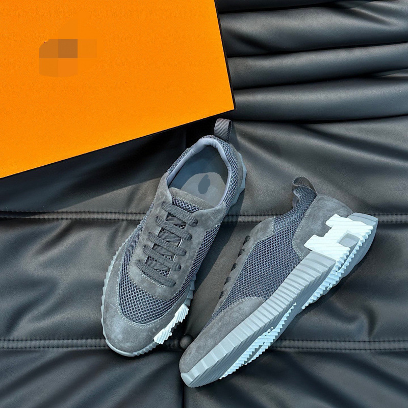 European Station New Style Cowhide Splicing Canvas Breathable Lace-Up Casual Sneakers Guangzhou Foreign Trade Men's Shoes