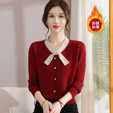 妈妈加绒加厚针织衫宽松大码长袖上衣服中老年女秋装套头打底毛衣