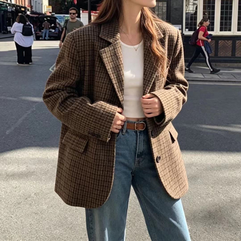 Women's clothing, Korean Dongdaemun style, high-quality, loose-fitting tweed cardigan jacket, blazer