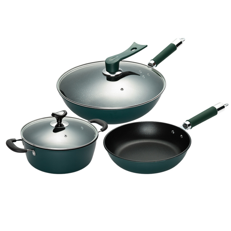 Wok Non-stick Pan Household Gas Stove Universal Three-piece Set Wok Pan Frying Pan Soup Pot Set Pan