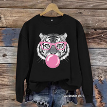 宽松休闲女式卫衣老虎泡泡糖图案印花外贸女装圆领卫衣运动卫衣