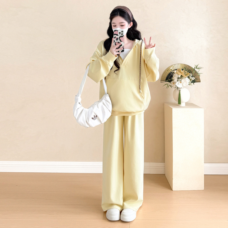 孕妇装秋冬套装潮妈新款小个子多巴胺洋气穿搭连帽卫衣长裤两件套|undefined