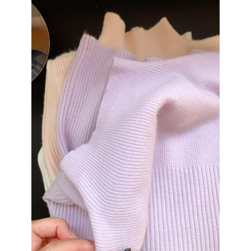 塞纳粉紫色半高领打底衫女毛衣韩系修身小香风内搭中领针织上衣|undefined