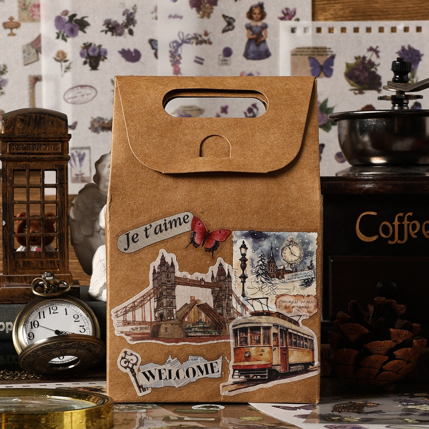 Serie clásica de regalos de mano Papel adhesivo de bobina retro Libro de bricolaje transfronterizo Material de decoración de cuentas de mano Pegatinas de collage