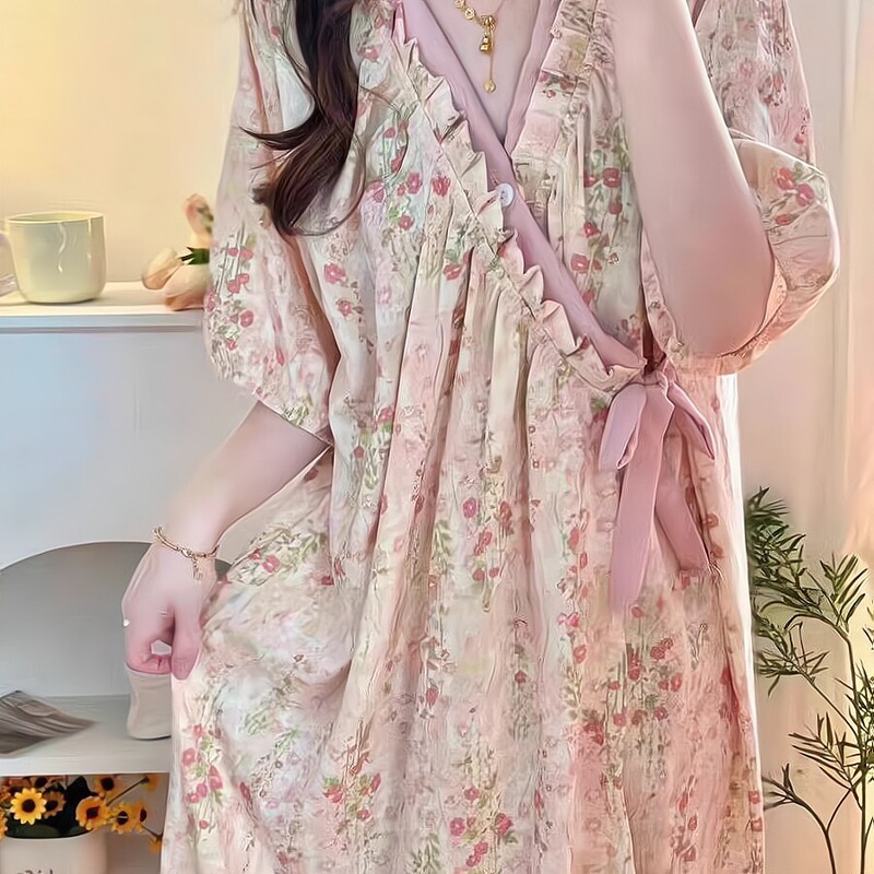 Extra Large Size 150kg Wearable Monet Nightgown Short-Sleeved Nightdress for Women, Summer Sweet Loungewear with a High-End Feel Extra Large Size 150kg Wearable Monet Nightgown Short-Sleeved Nightdress for Women, Summer Sweet Loungewear with a High-End Feel