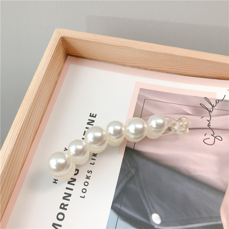 Pinza para el cabello coreana, dulce pinza para el cabello con perlas al estilo coreano para la parte posterior de la cabeza, pinza de tiburón súper elegante, pinza para el cabello estilo princesa.