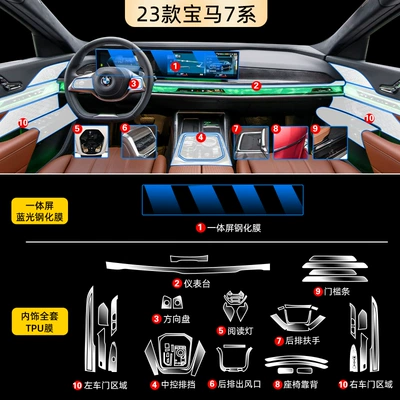 Car interior film Interior Film Central Control Screen - 23-bmw-7-series-full-set-tpu-integrated-screen-blu-ray-tempered-film