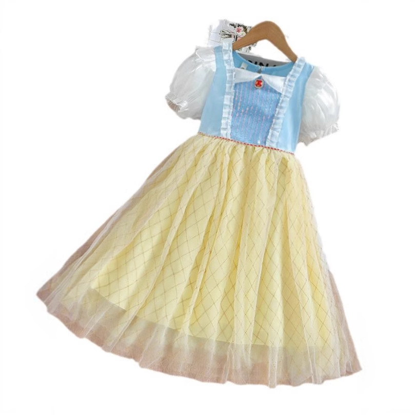 Vestido de Elsa estilo coreano para niñas Blancanieves 2025, vestido de manga corta para niños, vestido de princesa para bebé.