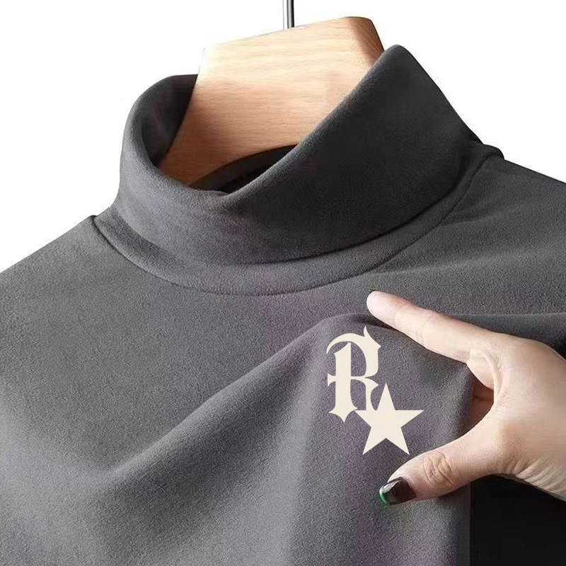 Directo de fábrica de color puro simple de gama alta de terciopelo a prueba de frío cálido medio cuello alto ropa interior hombres otoño camiseta superior