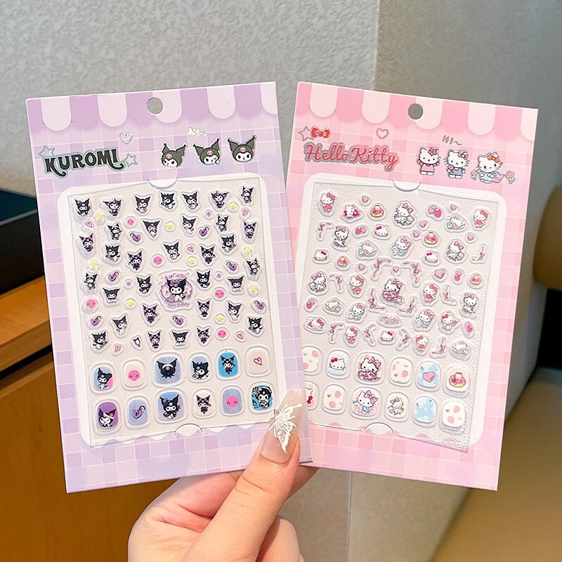 5D Embossed Kidsren's Cartoon Sanrio Kuromi Waterproof Nail Patch Cinnamon Dog Hello Kitty Nail Art Sticker