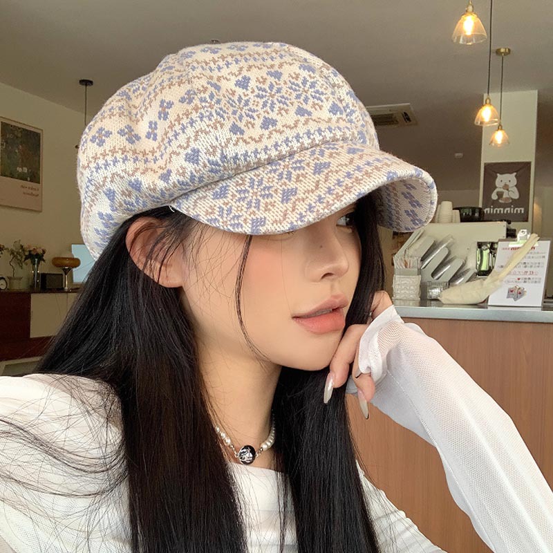 가을 겨울 여성용 사각형 둥근 얼굴 팔각형 모자 새로운 스타일 큰 머리 둘레에 얼굴 작은 베레모 한국 다용도 뉴스보이 화가 모자