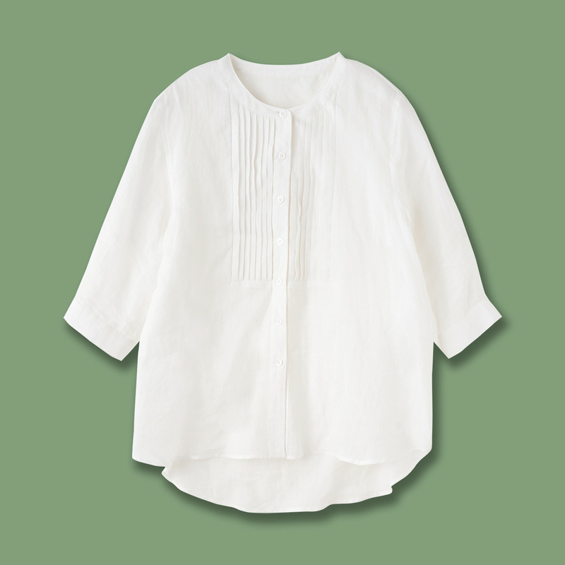 Xiaohe 25 秋の新薄いラミー無地シャツプリーツミッドスリーブ無地シャツ 1251C2157001|undefined