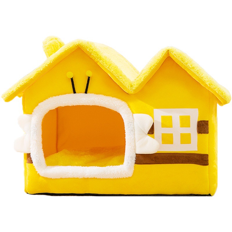 Casa de perro para mascotas cerrada Casa de abejitas Casa de gato de doble techo para perros pequeños y medianos Casa de nido de gato universal de cuatro estaciones