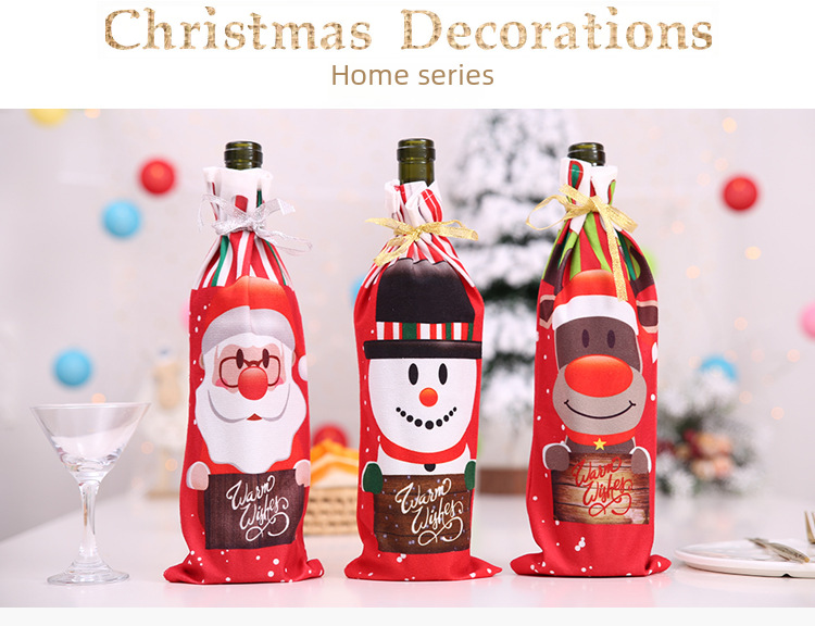Kreatives neues Hobby im neuen Stil, Weihnachtsdekoration, Festivalbedarf, bedrucktes Weinflaschen-Set, Wein, Champagner, Weinflaschen-Set, Cartoon-Wein-Set_voghion.com