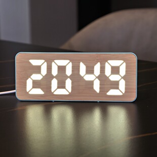 Simple LED Electronic Alarm Clock Bamboo Wood Grain Panel Student Plug-in Dual-purpose Digital Alarm Clock Temperature Display Clock