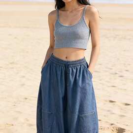 2026夏新品文艺百搭宽松休闲大码松紧腰牛仔裤女士七分裤26801