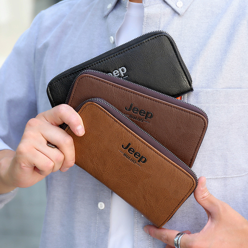 Men's Long Wallet 2024 New Model Clutch Bag Large Capacity Clutch Wallet Multi-Card Slots Zipper Anti-Magnetic Coin Purse