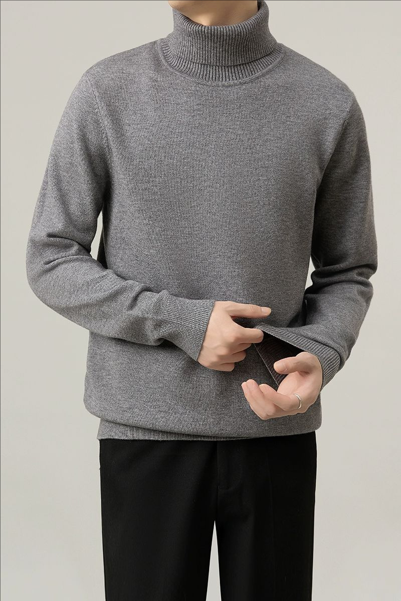 Suéter de hombre otoño y invierno nuevo cuello redondo caliente delgado casual hombre camiseta de fondo de color sólido de moda de hombre