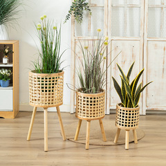 Nordic 2022 new style bamboo woven durable and strong tall flower stand Amazon living room indoor and outdoor balcony flower pot