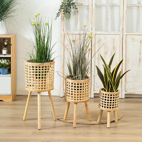 Nordic  new style bamboo woven durable and strong tall flower stand Amazon living room indoor and outdoor balcony flower pot