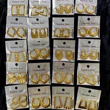 欧美跨境爆款18K镀金不锈钢耳环几何不规则珍珠水晶厂家直销