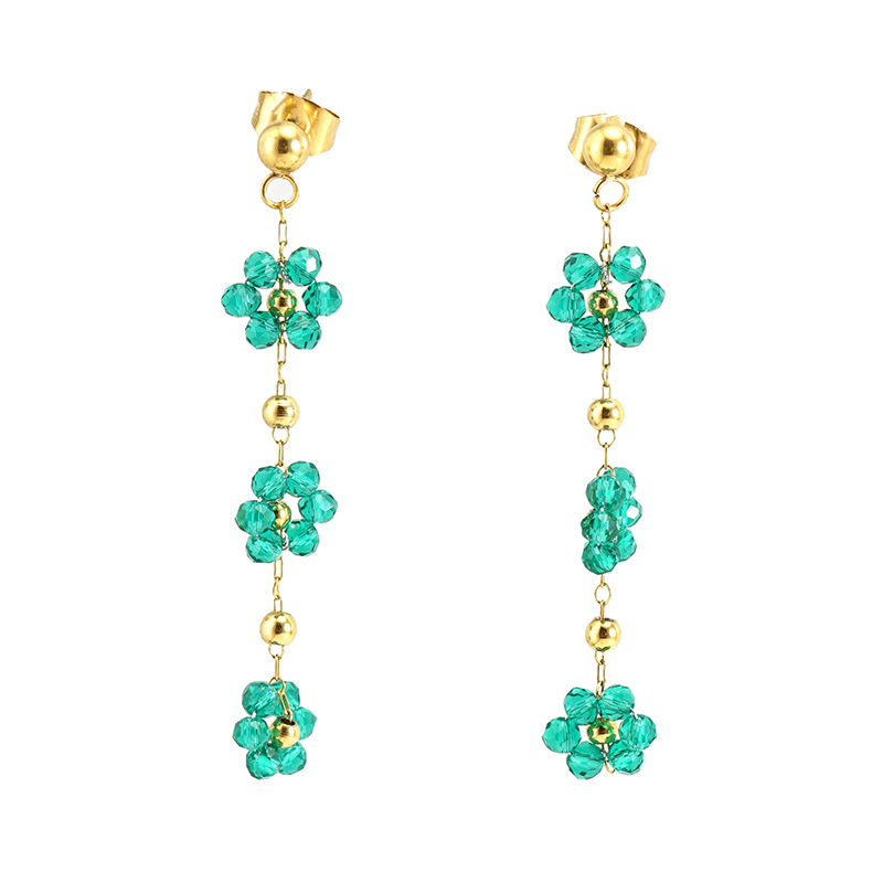 Cruz-frontera europea y americana color cristal flor pendientes de acero inoxidable oreja pin bohemio 18k oro titanio pendientes de acero para las mujeres