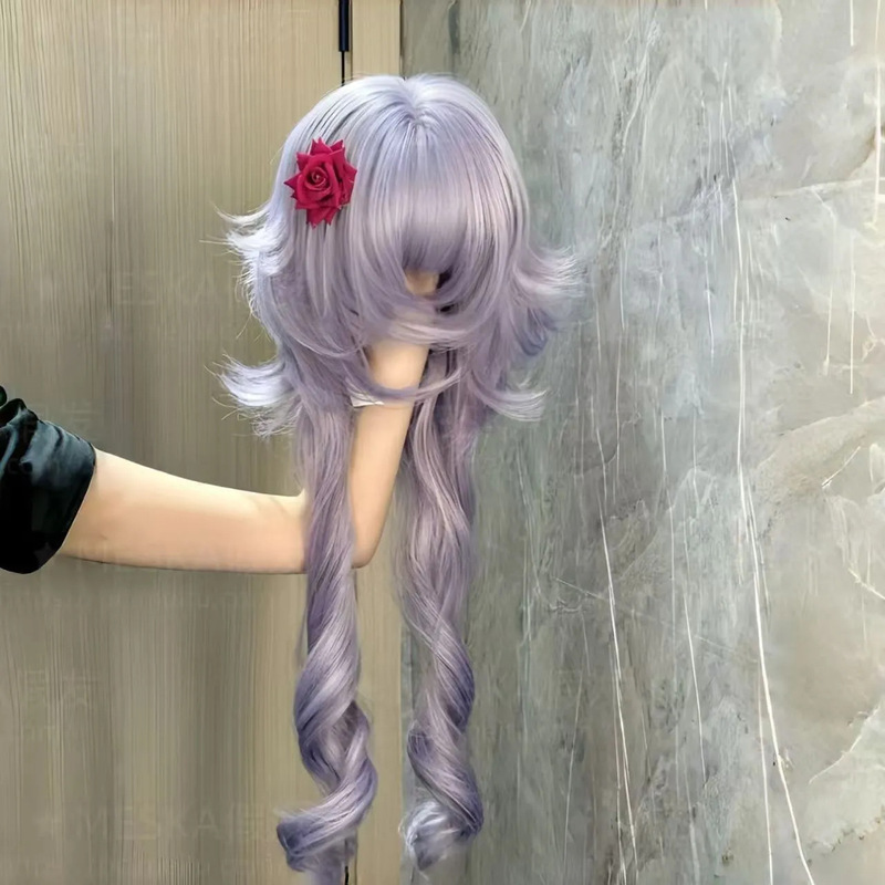 【Grape Rabbit】Lavender Purple High-Quality Synthetic Wig with Natural-Looking Curls and Full Bangs for Daily Wear