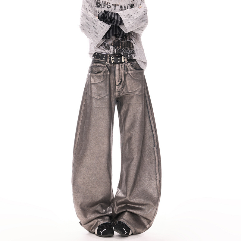New Style Slimming Wide-Leg Silver-Embossed Denim Women's Floor-Length Vintage Versatile Loose Fit Washable Trendy Jeans Men's Pants New Style Slimming Wide-Leg Silver-Embossed Denim Women's Floor-Length Vintage Versatile Loose Fit Washable Trendy Jeans Men's Pants