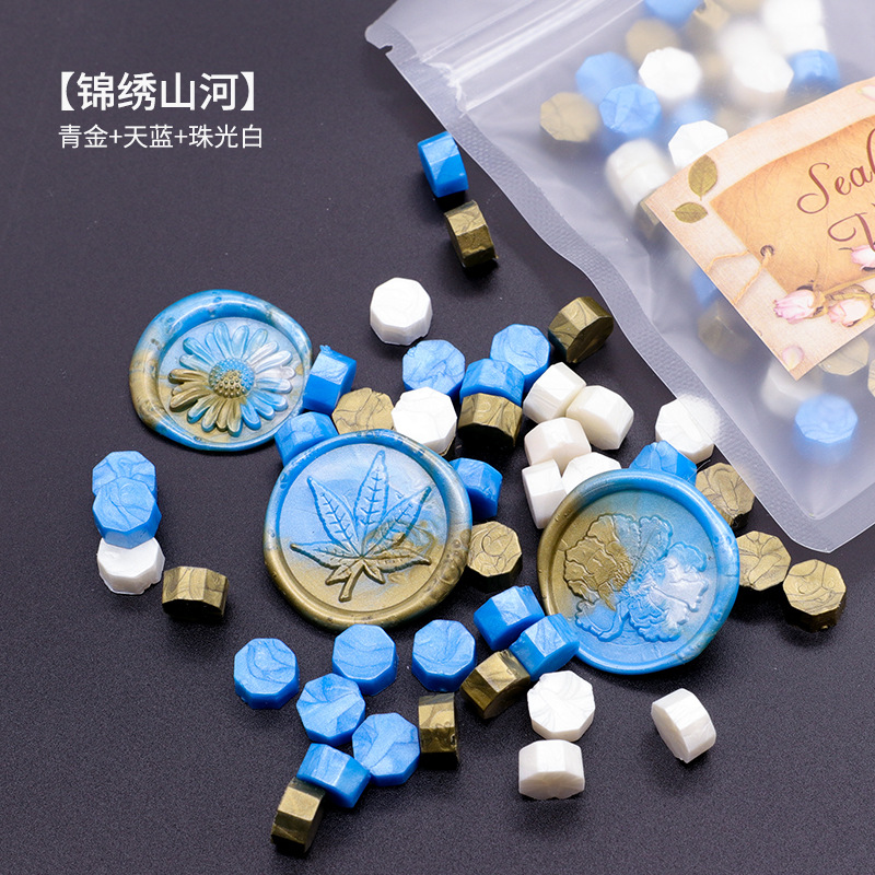 Ocho-lado fuego pintura cera grano mezclado color 35g bolsa de embalaje fuego pintura cera sello al por mayor sobre DIY mano cuenta de sellado Uso de cera