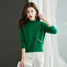 正品羊绒针织衫女高腰短款小毛衣女半高领羊毛衫时尚收腰百搭毛衣