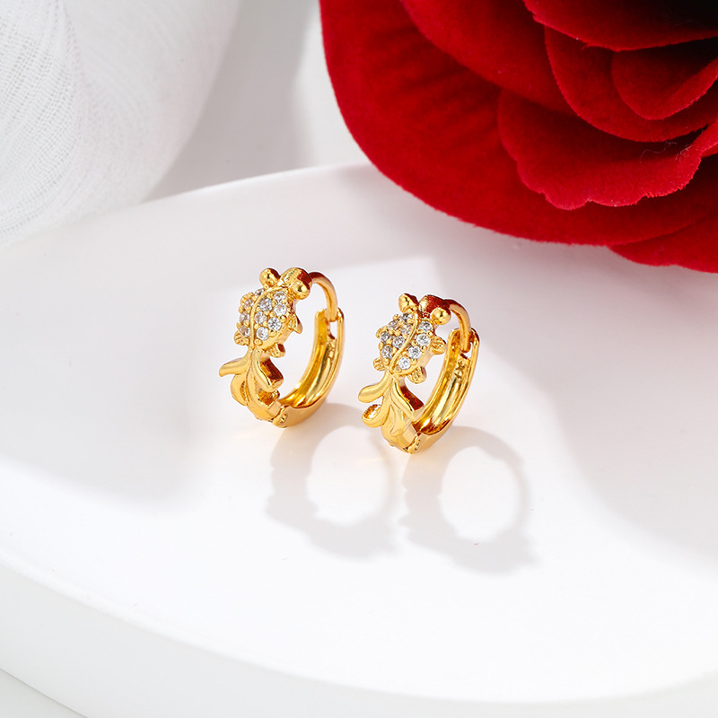 Hebillas de Oreja con Pez de Aleación de Cobre Bañadas en Oro de 24K, Galvanizadas, para Mujer
