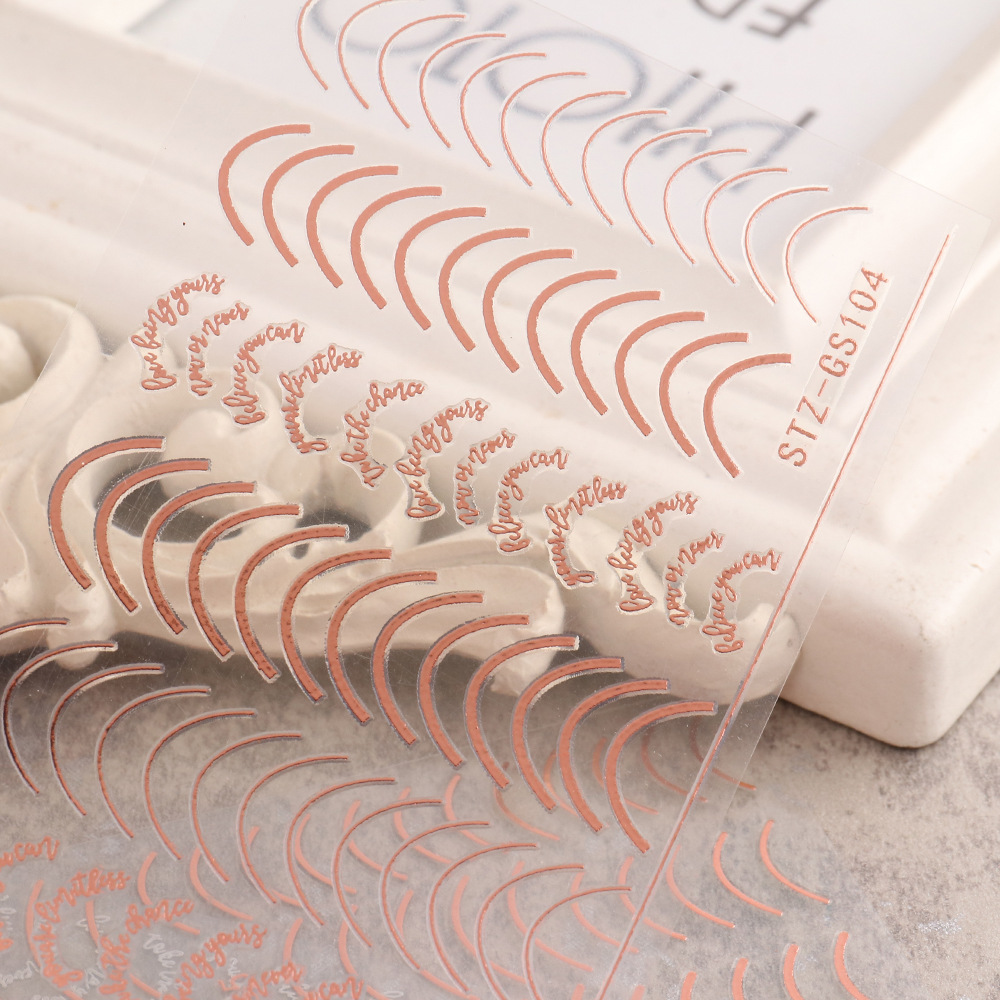 Nuevas pegatinas de uñas transfronterizas pegatinas de oro y plata estilo francés imitación accesorios de metal línea adhesiva pegatinas de uñas