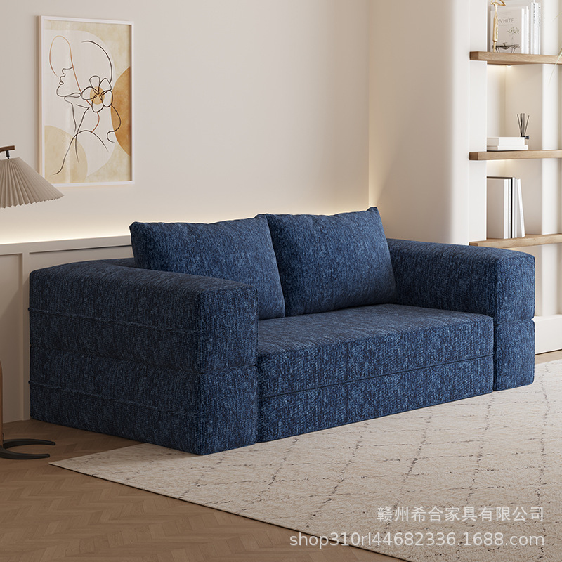 Production and Wholesale of Cross-Border Foreign Trade Telescopic Dual-Purpose Small Apartment Living Room Multi-Functional Compression Roll-Up Leather Fabric Sofa Bed