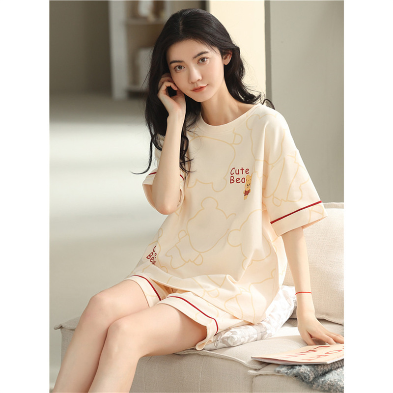 2025 Women's Summer Short-Sleeve Shorts Pajamas, Suitable for Students, Can Be Worn Outside, Plus-Size Home Wear Two-Piece Set, Thin Style