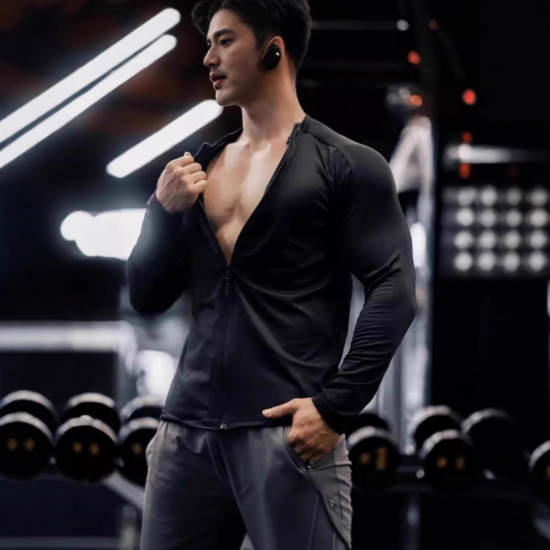 Men's T-shirt Spring and Autumn Muscle Sports Fitness Leisure Exercise Running Elastic Quick-drying Slim-fit Zipper Long Sleeve Foreign Trade