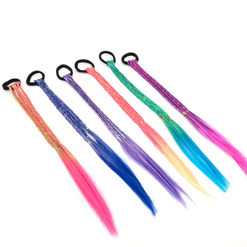 Children's Braided Wigs Gradient Color Braids with Hair Clips, Ponytails, French Braids, Messy Braids Stage Hairstyles