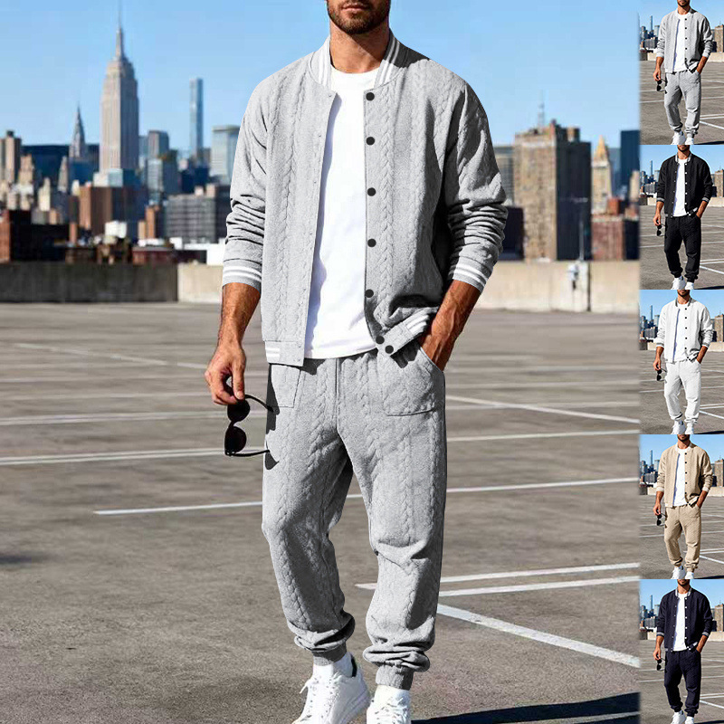 Cross-Border European and American Hot-Selling Men's Casual Sports Flight Suits Baseball Suits Sports Jacquard Suits Casual Sports Suits