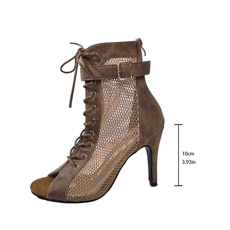 Sandali con tacco da donna in mesh traforato e allacciatura_voghion.com
