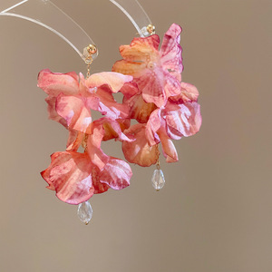 Aguja de plata flor rosa borla estilo vacaciones pendientes verano dulces y exquisitos pendientes pequeños pendientes de diseño fresco mujeres