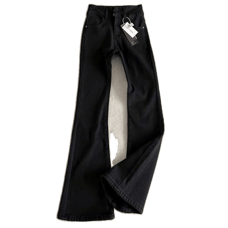 Black Willow Leaf Curved Flare Jeans for Men, American High Street Vibe, Slim Fit, Tall and Slimming, Narrow Flare Pants