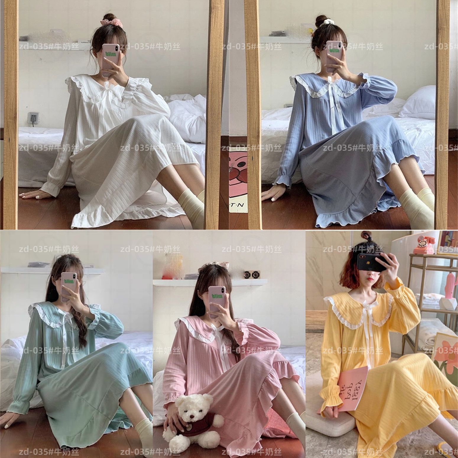 Pijama de mangas largas para mujeres pijamas de viento primavera y otoño para mujeres muñecas de hadas corte cuello princesa ropa de estilo para el hogar para mujeres