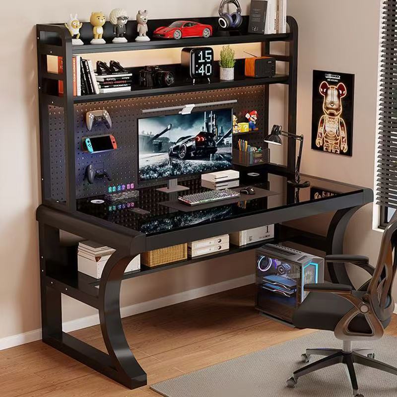 Computer desk, gaming desk, tempered glass table, home-use perforated desk, study desk, office desk, multifunctional desk