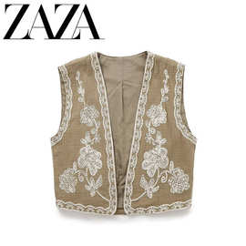 ZAZA 自制欧美风 批发女装 时尚百搭气质 跨境款休闲刺绣马甲背心