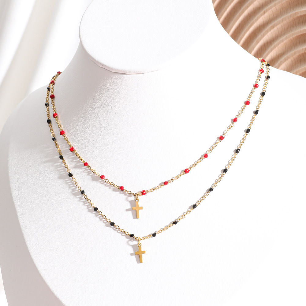 5g Weight Pendant Necklace Classification 1 Piece Quantity Daily, Street Occasion Stainless Steel, Titanium Steel Material Cross Pattern Women's Gender Enamel, Plating Design Simple Style Style Stainless Steel Titanium Steel Simple Style Cross Enamel Plating Pendant Necklace 16
