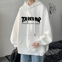 不起球卫衣男秋季美式复古字母帅气潮流宽松学生连帽加绒外套